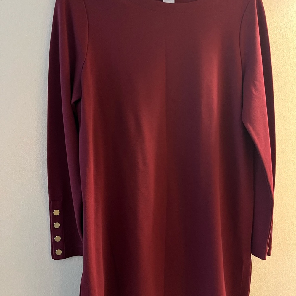 Chico’s Burgundy Top with Gold Button Accents